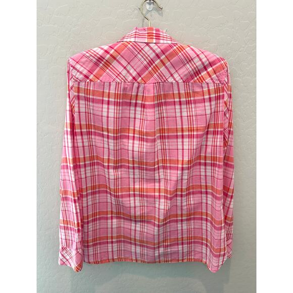 TALBOTS | Pink Plaid Cotton Classic Button Down Long Sleeve Shirt | Small - Picture 4 of 6